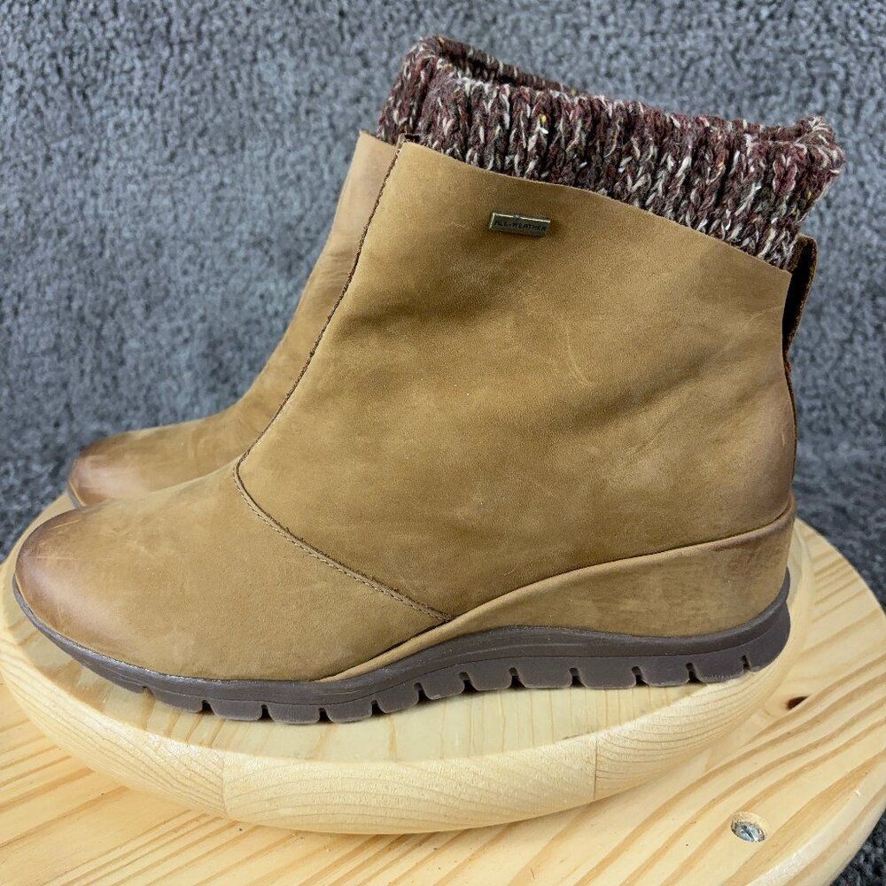 Bionica Ocava Wedge Boots Womens Size 10 Leather Weatherproof Lined All Weather